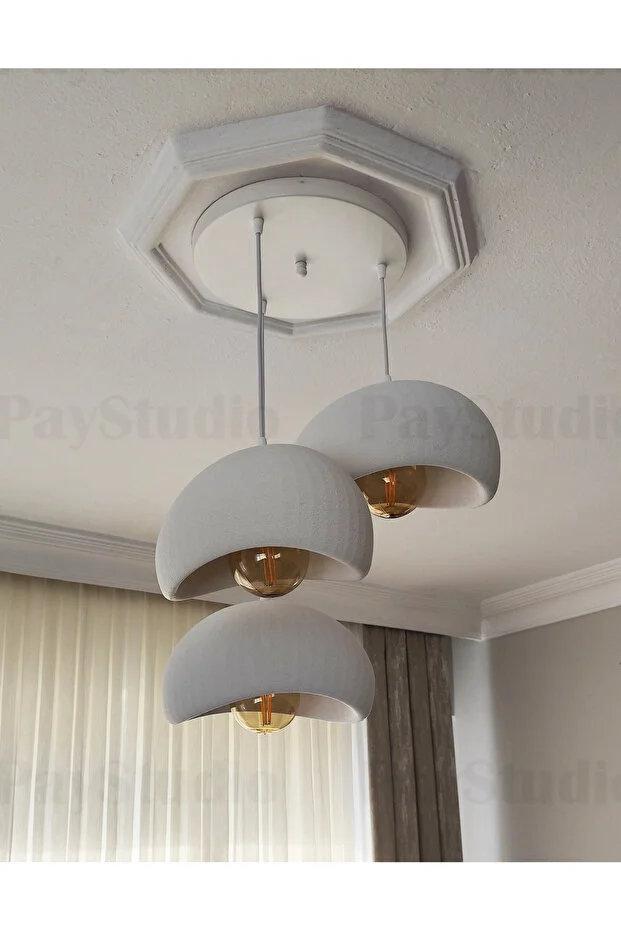 Beton Görünüm 3 Lü Sarkıt Avize Bohem Modern Rustik(G95 Ampüller DAHİLDİR.)